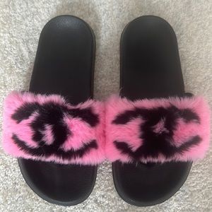 pink furry slides